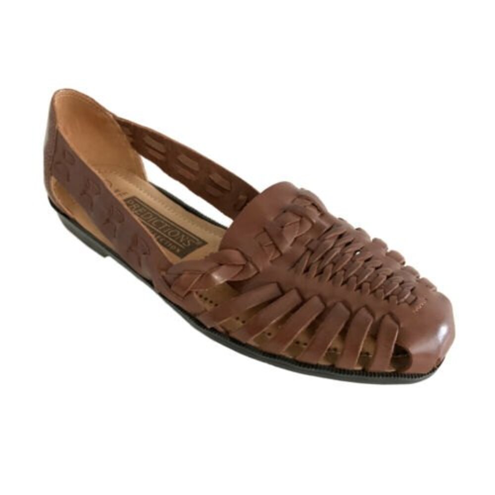 Predictions Leather Woven Flats Brown 7 Wide